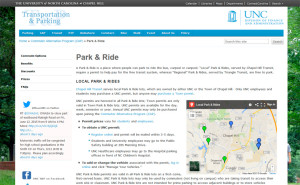 UNC Transportation and Parking - Park & Ride page